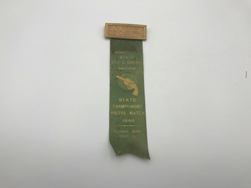Minnesota Rifle Revolver Championship Pin Ribbon Pistol Match 22 Cal Vintage '46 - Picture 2 of 8