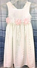 Bonnie Jean Girls White Embroidered Sleeveless Dress 5 Pink Flower Girl Easter