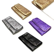 Chic Lightweight Metal Mesh Flap Clutch Evening Bag - Diff Colors Avail