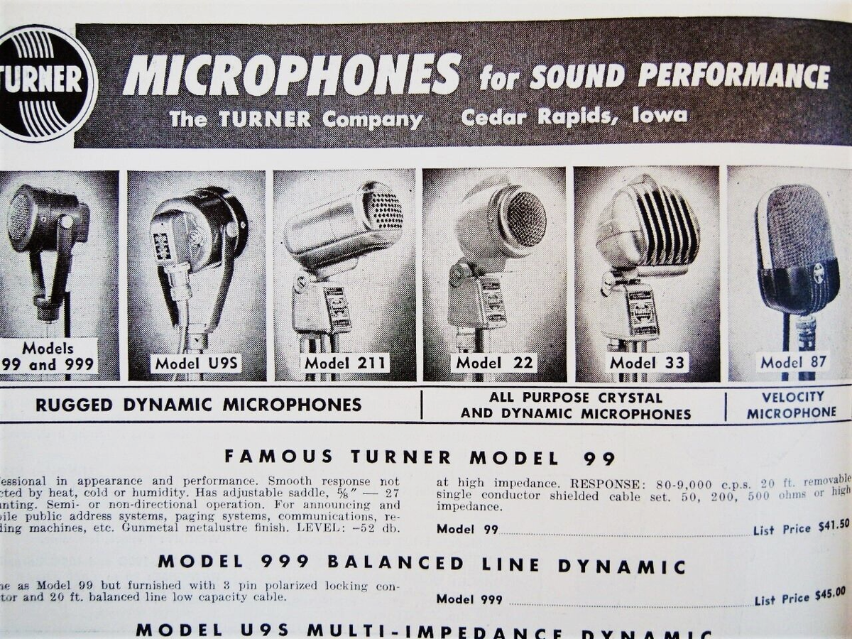 TURNER（ターナー）22D Microphone ダイナミックマイクロフォン Vintage RARE 1950's Turner 22D dynamic / 22X microphone w