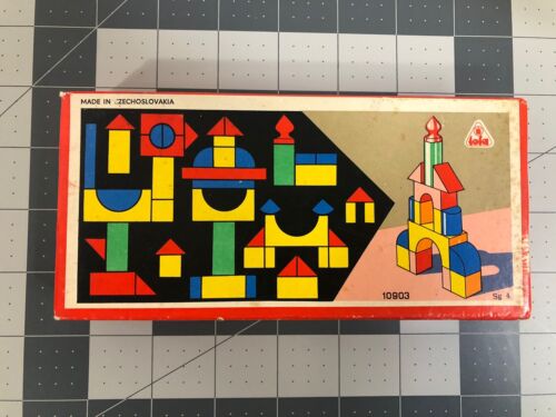 Vintage Wood Balance Building Blocks Set Czechoslovakia Tofa Rare 26 Pieces