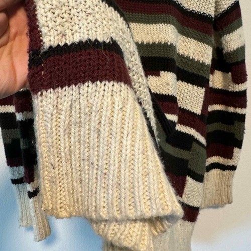 Hinge Wool Blend Green Black Maroon Cream Longline Open Front Cardigan Sweater S - Picture 13 of 16