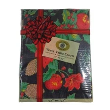 Sultan's Linens Vinyl Fall Table Cloth Floral Pine Cone Apple 52x52" Holiday
