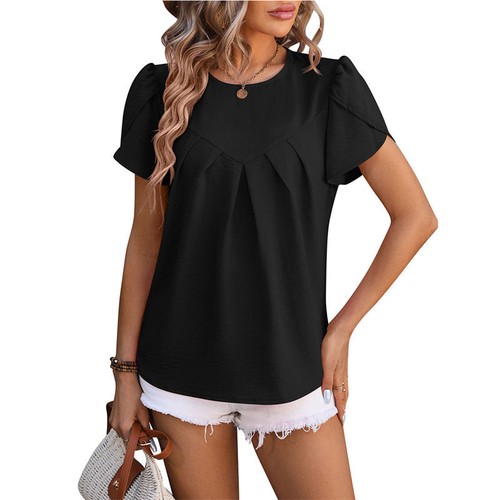 Temperament Top Summer Women's Clothing Casual V-neck Shirt Puffed Sleeves - Picture 4 of 23