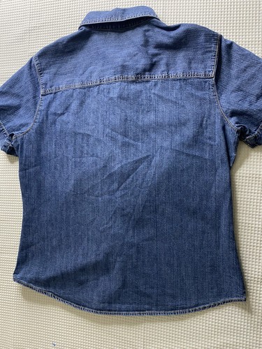 Harley Davidson Blue Denim Shirt Button Up Girls Size L Embroidered Patch 2006 - Picture 6 of 9