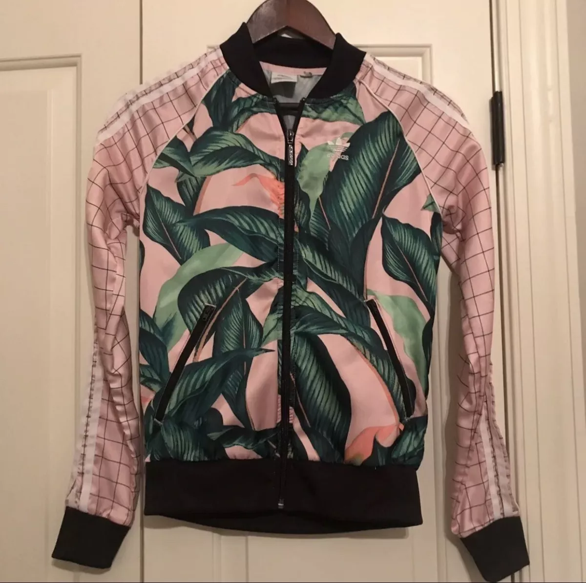 Adidas Farm Rio SST Tropical Palm Leaf Jacket Pink Green Superstar Track Size XS