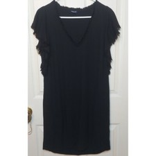 Splendid Black Fringe Flutter Sleeve Mini Shift Dress Grunge Relaxed Fit Size XS