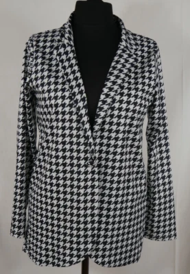 Damen Leichte Stretch Jacke Blazer Schwarz/Weiß Hahnentrittmuster GR: 40/42 NEU - Bild 1 von 4