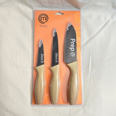 MasterChef 3 Piece Kitchen Knife Set Paring Utility Santoku - NIP