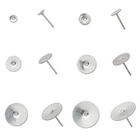10 Silver Surgical Stainless Steel Round Flat Pad Post Stud Earring Findings