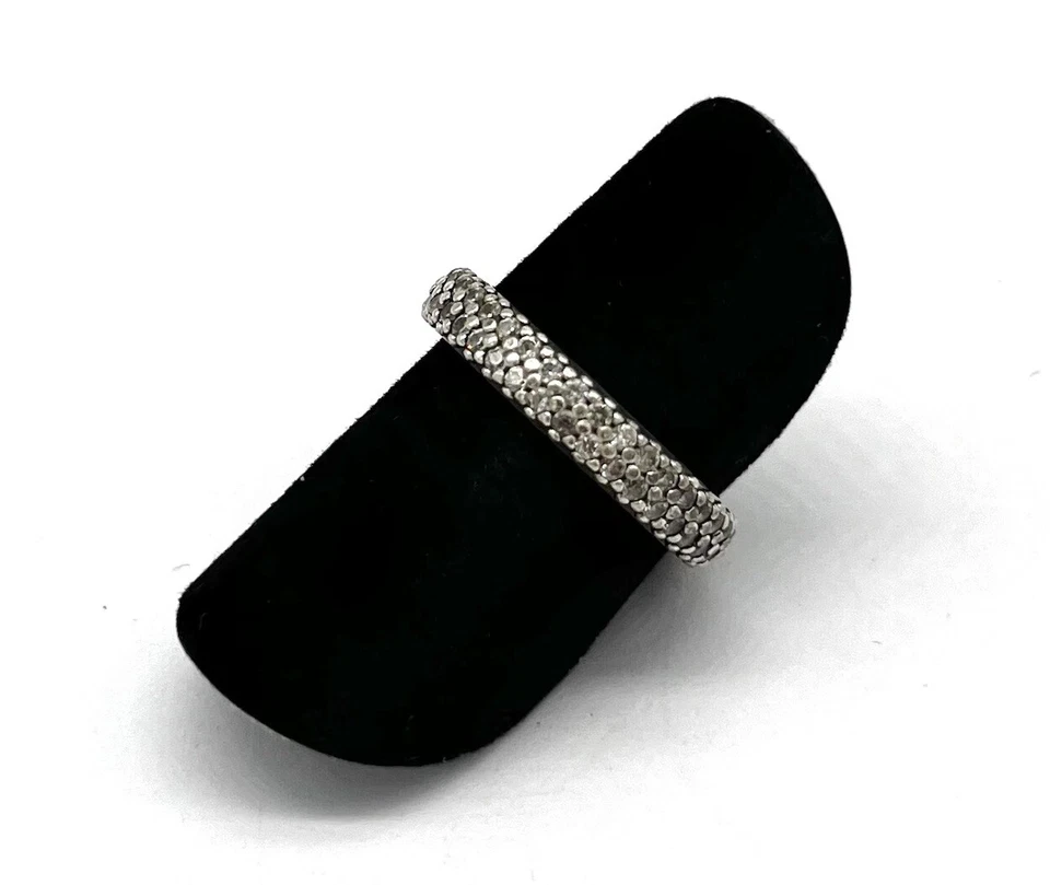 925/- Silberring, Pandora, simulierte Diamanten, rund, Gr. 50, guter Zustand. - Bild 2 von 3