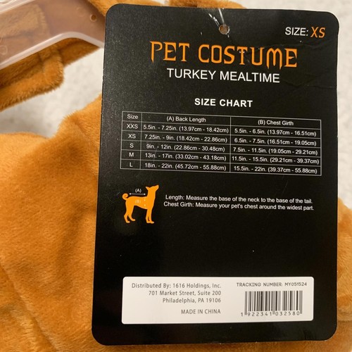 Adorable Plush Pet Size XSmall Brown Turkey Halloween Thanksgiving Costume - Picture 6 of 6