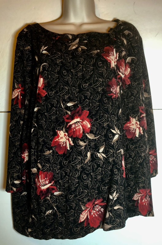 EMMA JAMES WOMENS SIZE XL TOP  BROWN/ MULTI FLORAL PRINT 