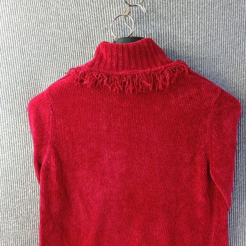 Rafaella Turtleneck Sweater Womens Medium Red Tassled Frayed Accents Long Sleeve - Picture 5 of 15
