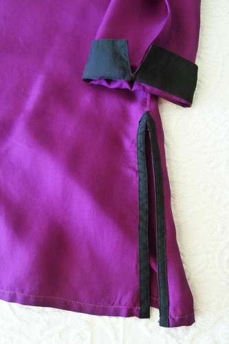 Roberta Freymann 100% Silk Purple w/Black Hand Embroidered/Sequined Tunic XS EUC - Picture 10 of 12