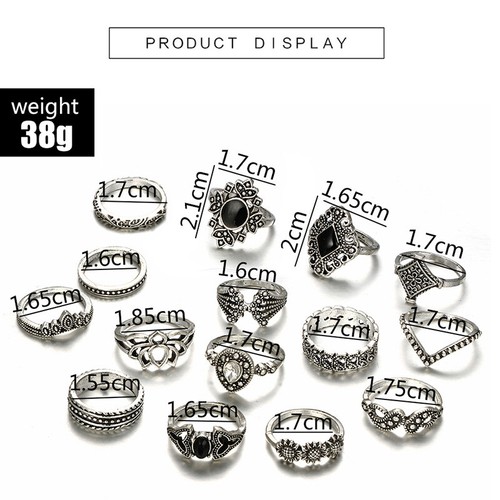Conjunto de anillos midi con punta de dedo nudillo caída cristal geométrico boho 2022 joyas para mujer - Imagen 13 de 17