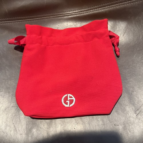 Giorgio ARMANI Beauty Red Logo Drawstring Makeup Pouch Bag With Si Perfume - Picture 2 of 4