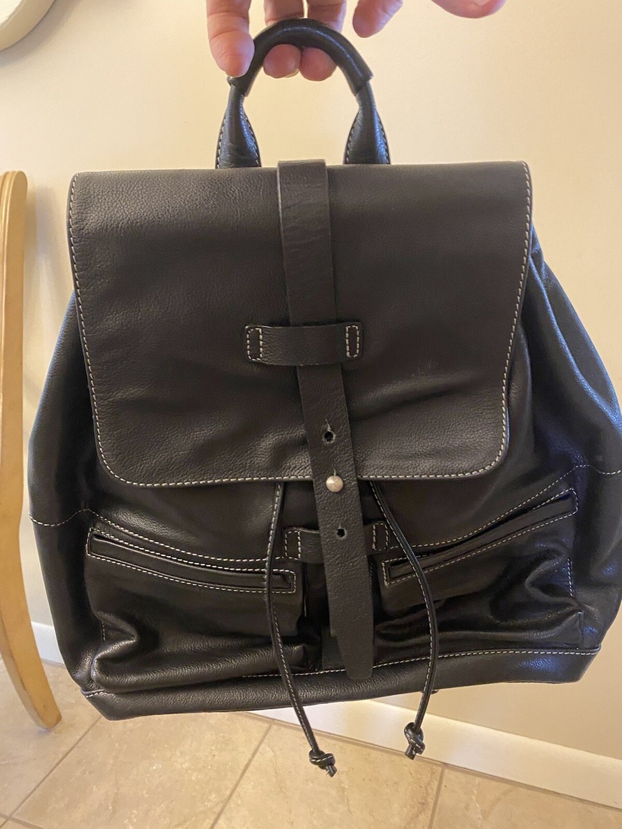 Kenneth Cole Black Leather Drawstring Backpack Kenneth Cole NY Black Soft Leather Side Zip Backpack  main image 3