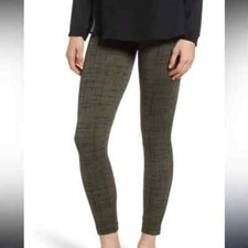 Spanx Look At Me Now Olive Green Black Crosshatch Seamless Crop Leggings Small