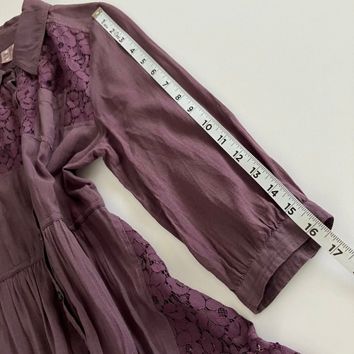 Free People Mujeres Indie Vaquera Boho Grunge Encaje Inserto Túnica Camisa Vestido Talla S - Imagen 7 de 7