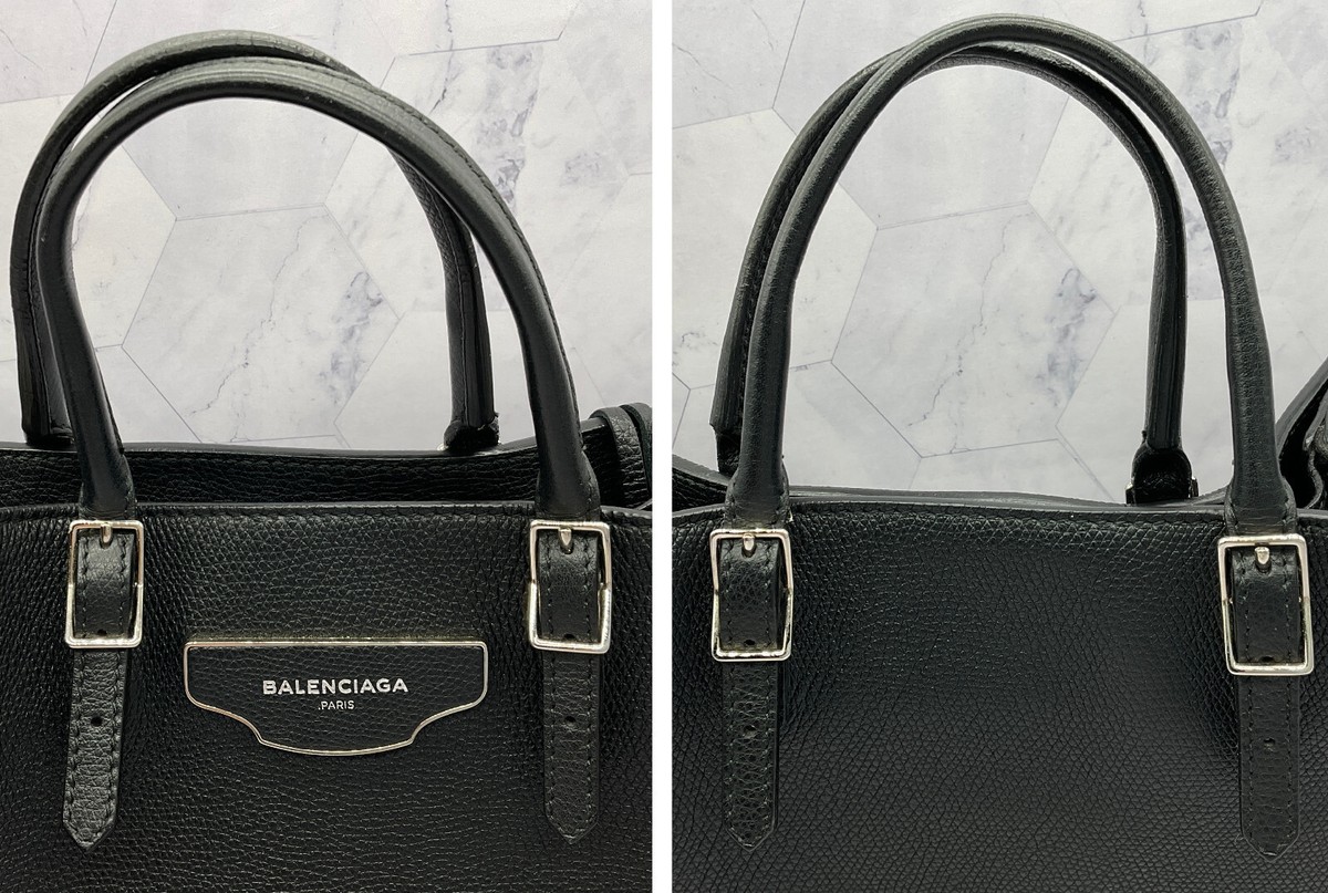 BALENCIAGA Grained Calfskin Papier A6 Side Zip Tote Hand bag Open