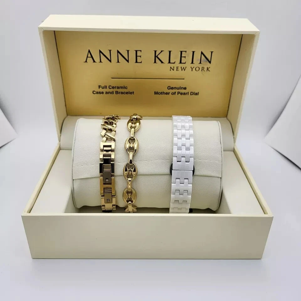 Nuevo conjunto de pulsera de cuarzo de cerámica madreperla Anne Klein para mujer $140 W14 Foto 4 de 4