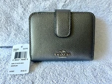 NWT Coach Medium Corner Zip Wallet CrossgrainLeather Silver Pewter F52692 $165
