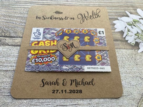 10X Personalised Scratchcard/Lottery Ticket Holders Wedding Lucky in Love LTH7c - Picture 2 of 4