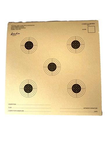 100 x NSRA Zielkarten (6 Yards 5 Diagramme für Luftgewehr) Luftgewehr Zielscheiben