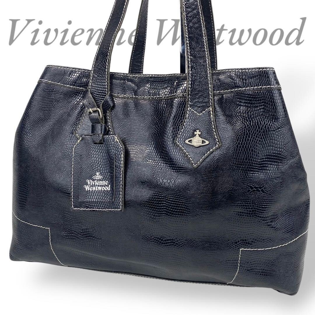 Vivienne Westwood Hand Bag Tote Bag Orb Black Leather