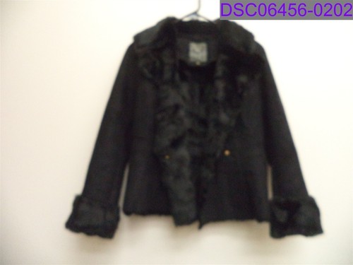 Used Guess Notch Lapel Fur Lined Coat Jacket Black Women's Size XS W5322GMS384 - Picture 1 of 4