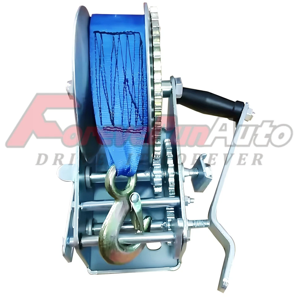 Guincho manual 3200 lb 2 engrenagens manivela alça de poliéster ATV reboque barco resistente - Imagem 4 de 4