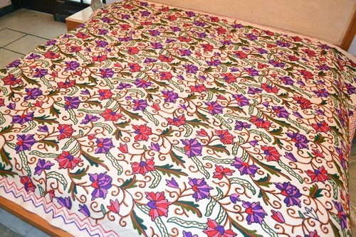Kingsize Bedcover FLORAL Hand Bordado Crewel Bedspread Kashmir ~ 10 Diseños - Imagen 4 de 6