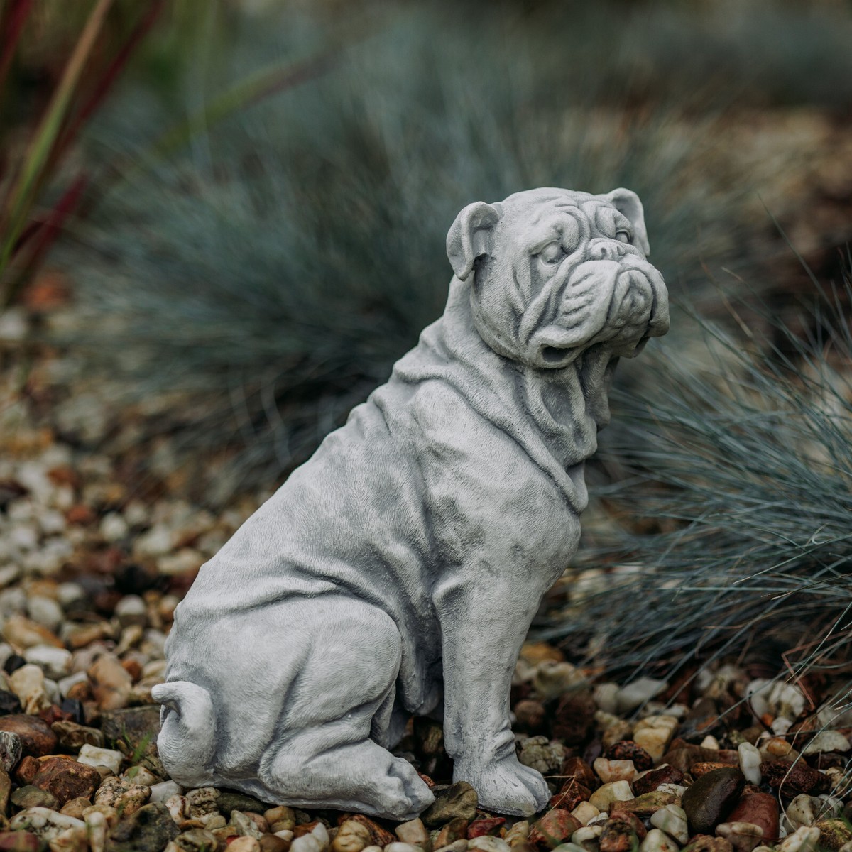 Französische Bulldogge Steinstatue – Frostsicher, Grau, Höhe 31 Cm, 9 Kg, Für Garten & Terrasse