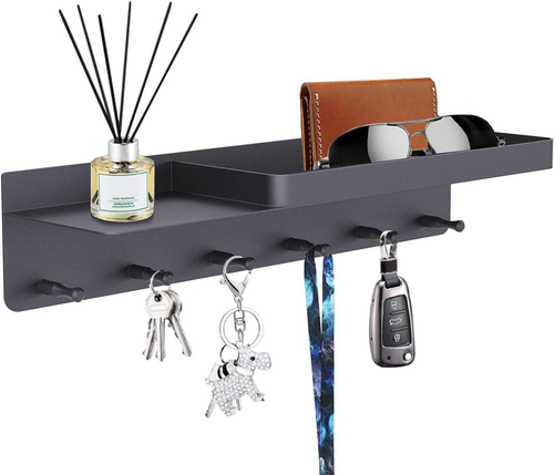 Schlüsselbrett Mit Ablage Und 6 Haken, Schlüsselregal Schwarz Organizer Schlüsse - Bild 9 von 12