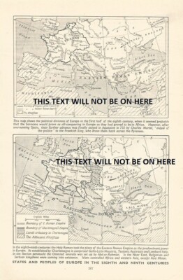 STATES & PEOPLE OF EUROPE EIGHTH NINTH CENITURIES MAP  c 1938 ILLUSTRATION PRINT