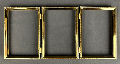 Vintage 1960s MCM Tri-Fold gold tone 3½"×5" Hinged Picture Frame with ...