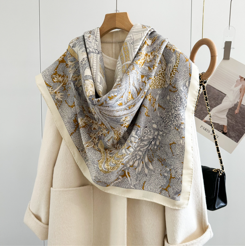 70% Cashmere 30% Silk Double Face Forest Shawl Scarf 135x135cm