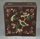 8" ancient Chinese yellow hualiwood inlay gem flower bird container storage box
