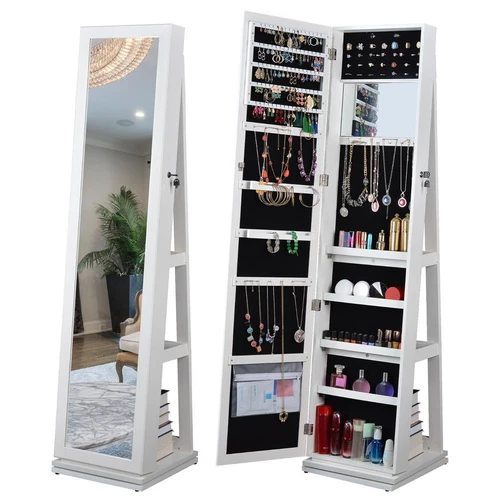 360°Swivel Jewelry Cabinet Full Length Mirror Standing Jewelry Armoire Organizer - Picture 1 of 46