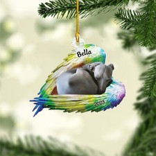 Greyhound Dog In Rainbow Angel Wing Ornament, Memorial Dog Christmas Decor