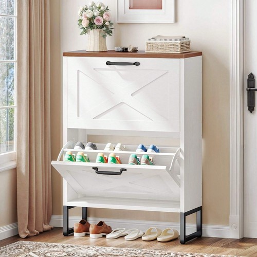 Shoe Storage Cabinet Shoe Organizer With 2 Flip Drawers Narrow-Lightning Deals