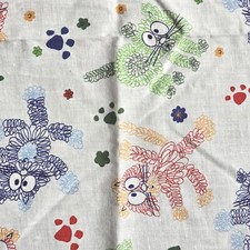 Fabric Remnant Whimsical Cats Kittens Doodles Feline Drawings Sewing Crafting