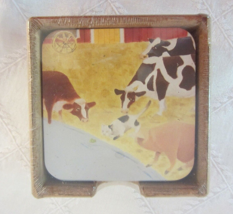 Yesterboard Coaster-Barnyard Setting-New in Wooden Container