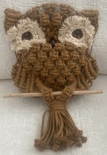 VTG 1970's Boho Macrame Owl Wall Hanging Decor Folk Art Kitschy  Fun 18  VGC