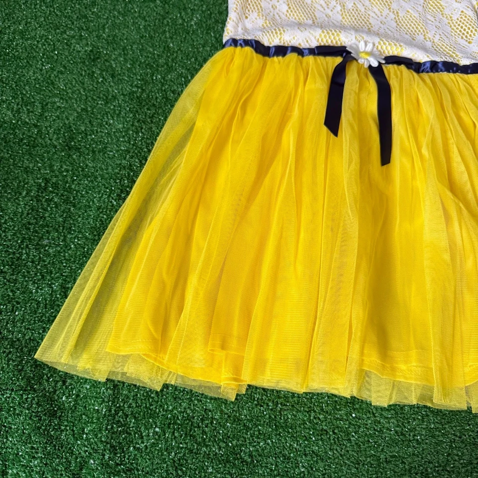 Vestido Dollie & Me Manga Gorra Cintura Acento Floral Capas Tul Amarillo Talla 10 Foto 4 de 4