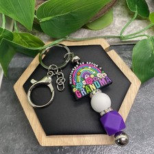 5" Silver-Tone Grandma Silicone Beaded Purse Tumbler Charm Keychain B6815
