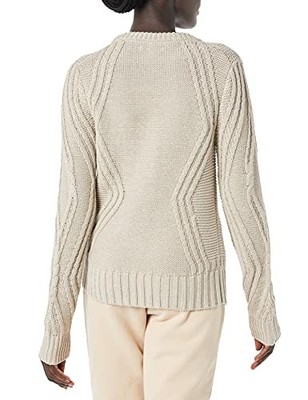 Amazon Essentials Damen Pullover Rundhals Zopfmuster 100% Baumwolle Beige