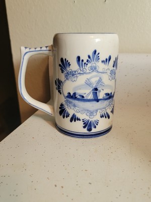 VINTAGE E&H DELFT BLUE BEER MUG STEIN HAND PAINTED 