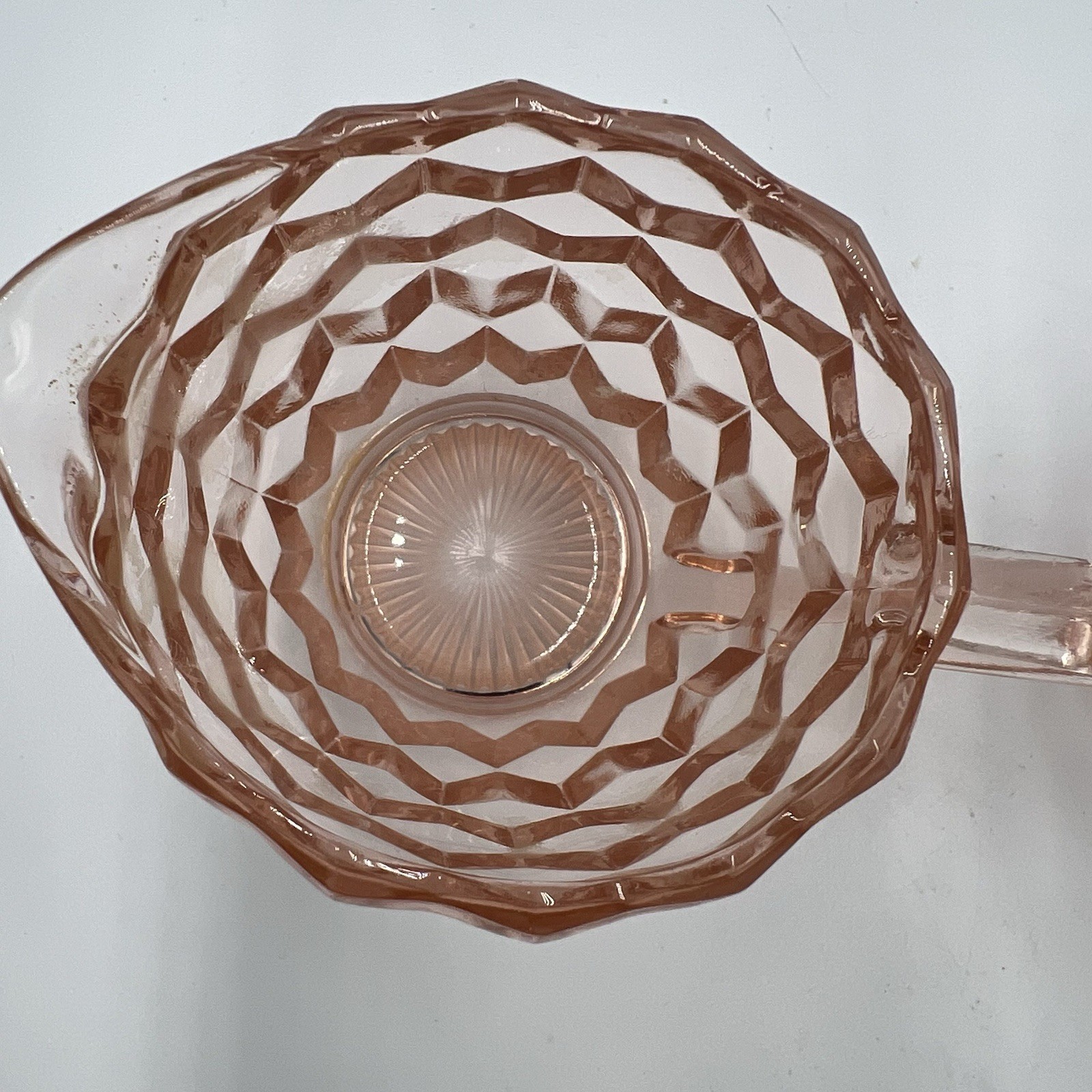 Jeannette Cubist Pink Depression Glass Creamer And Sugar Bowl Set Vintage